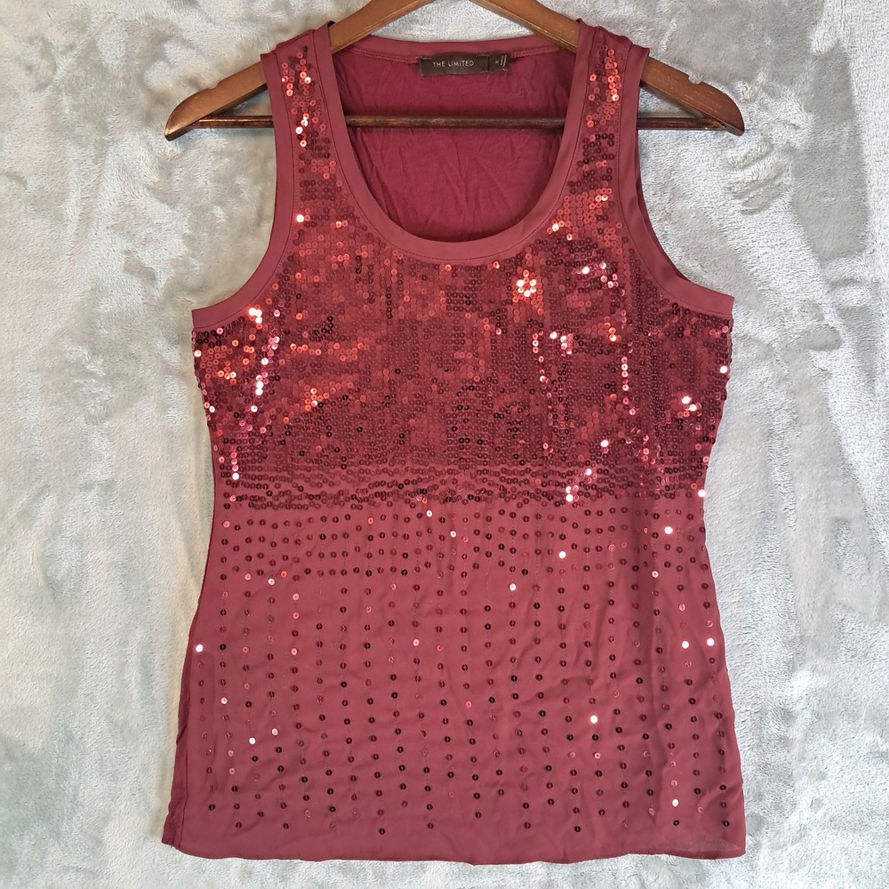 The Limited Womens Medium Wine Burgundy Sequin Scattered Tank Top Party Camisole